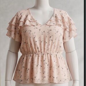 LANE BRYANT Floral Ruffle Pink Blouse